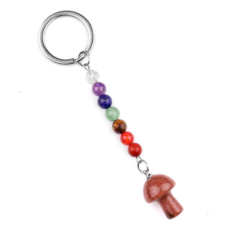 1469-Chave pingente de cristal natural colorido pedra 2cm cogumelo chaveiro saco acessórios presente atacado