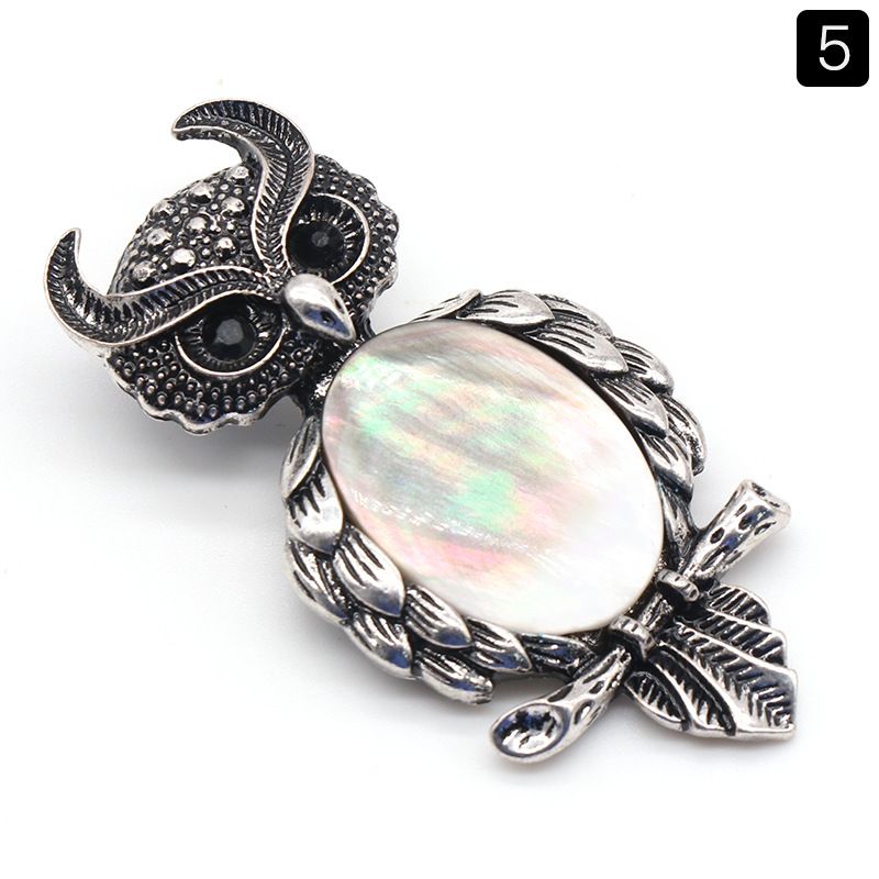 1208-Coruja gem Broche de Cristal Natural Coruja Broche, Alloy Set Pingente de Pedra Preciosa Pin