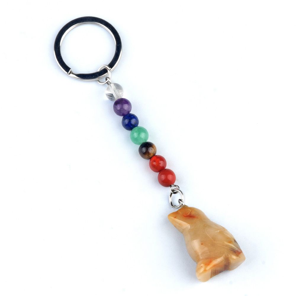 1952-Chaveiro de pássaro de pedra de cristal colorido, pingente de jóias de chakra, pingente de chaveiro de animal pequeno