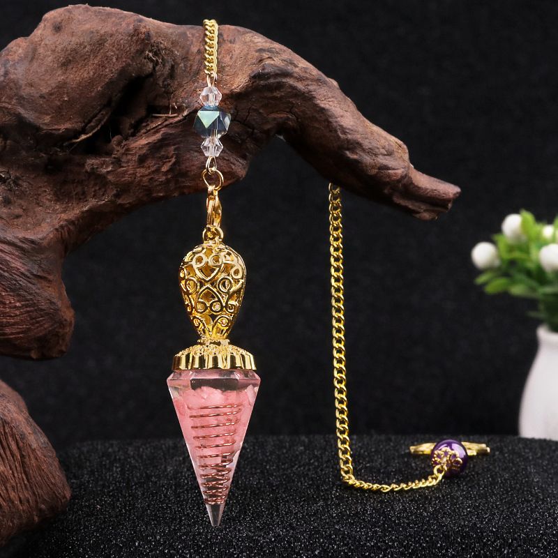 Jóias Pêndulo De Ouro Cristal Natural Ágata Resina De Pedra Semi-preciosa Pingente De Cone Hexagonal
