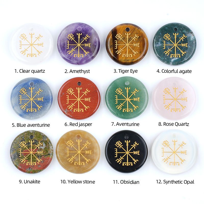 Olho de tigre de ametista natural 30mm símbolo Viking disco pingente marca de direção decoração para casa acessórios pingente