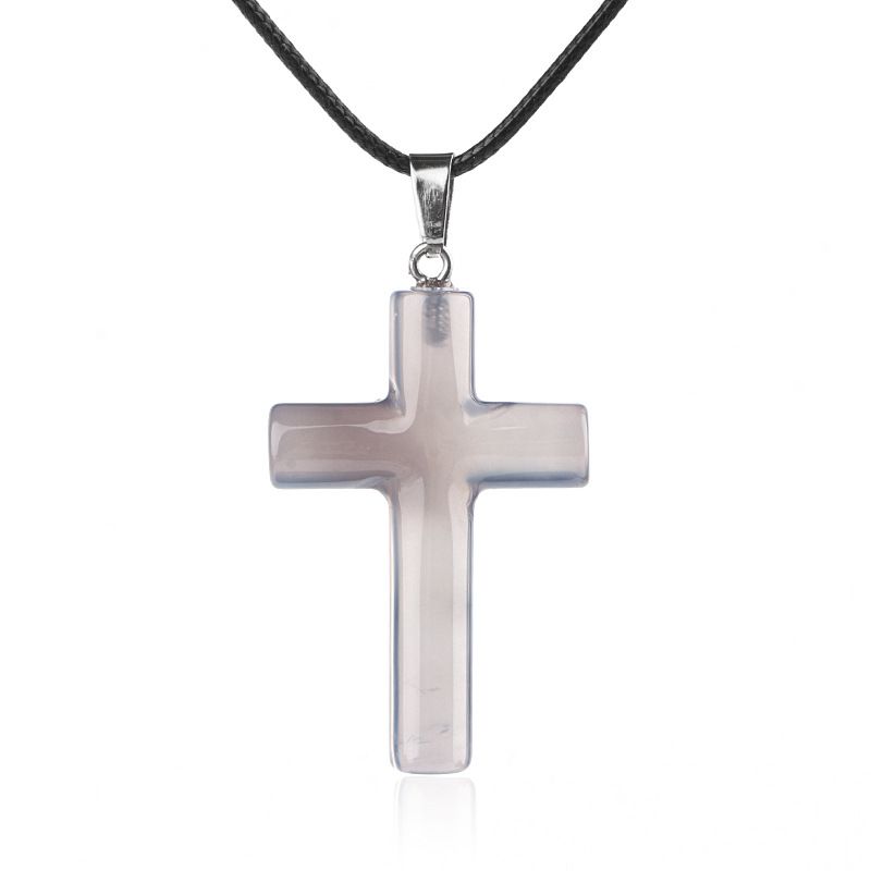 1488 Colar de cruz de cristal natural de 40 mm de venda quente elegante versátil grande pingente de cruz de ágata redonda