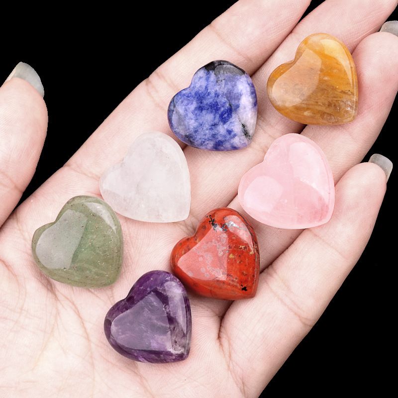 Conjunto de coração de pedra semipreciosa de cristal colorido de 2069-20Mm de 7 peças, conjunto de coração de pêssego em forma de coração de jade ametista