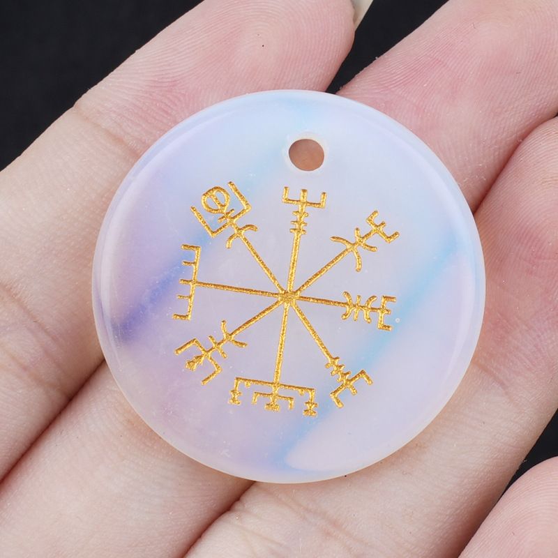 Olho de tigre de ametista natural 30mm símbolo Viking disco pingente marca de direção decoração para casa acessórios pingente