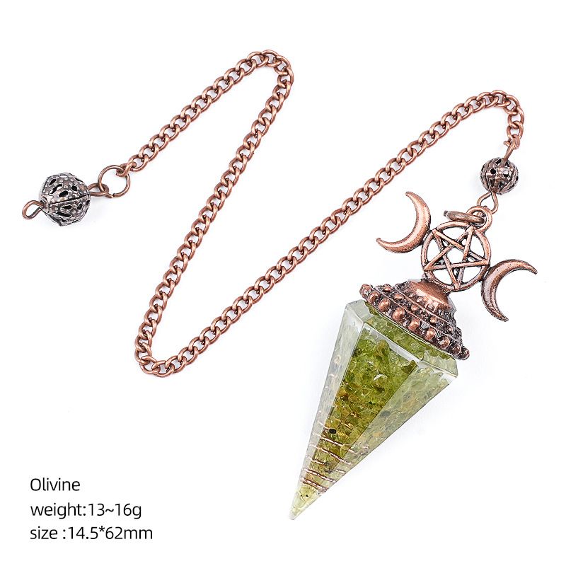 Pingente de pêndulo de cristal natural Triatlo vermelho antigo Hexagonal Cone Yoga Meditação Pêndulo de resina de frequência ajustável
