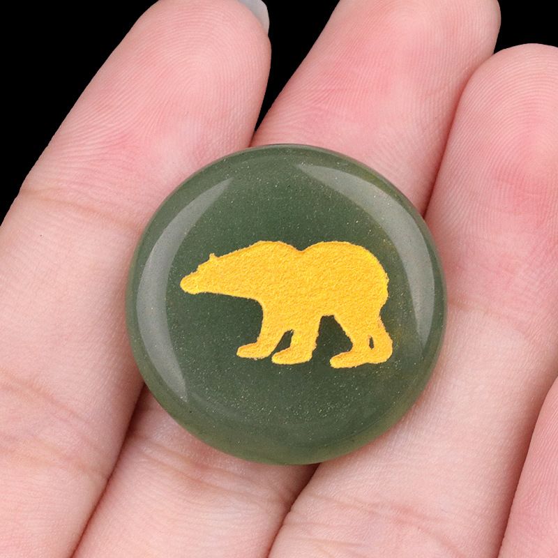 2199-Pedra de ágata de cristal natural gravada urso disco de 25mm pedra semipreciosa gravada padrão animal decoração criativa