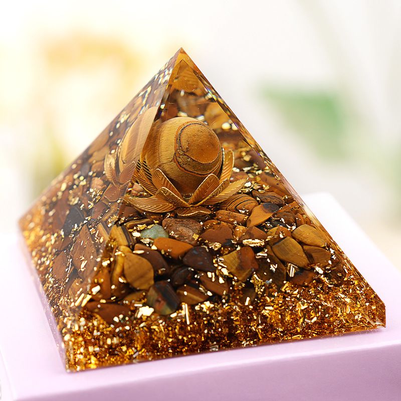 Nova pirâmide de 6,5 cm de resina de torre de cascalho de ouro azul Artesanato epóxi ornamento de mesa para casa