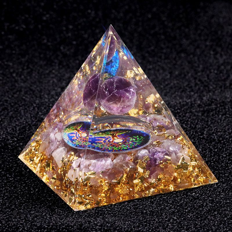 Nova pirâmide de 5cm de cascalho bola de cristal natural Ornamento de artesanato de pirâmide epóxi