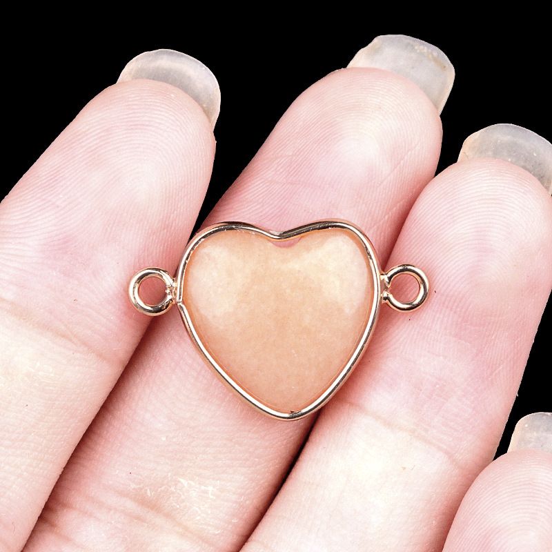 2026-15Mm conector de bainha de amor, pedra semi-preciosa natural amor duplo orifício de suspensão acessórios de jóias DIY
