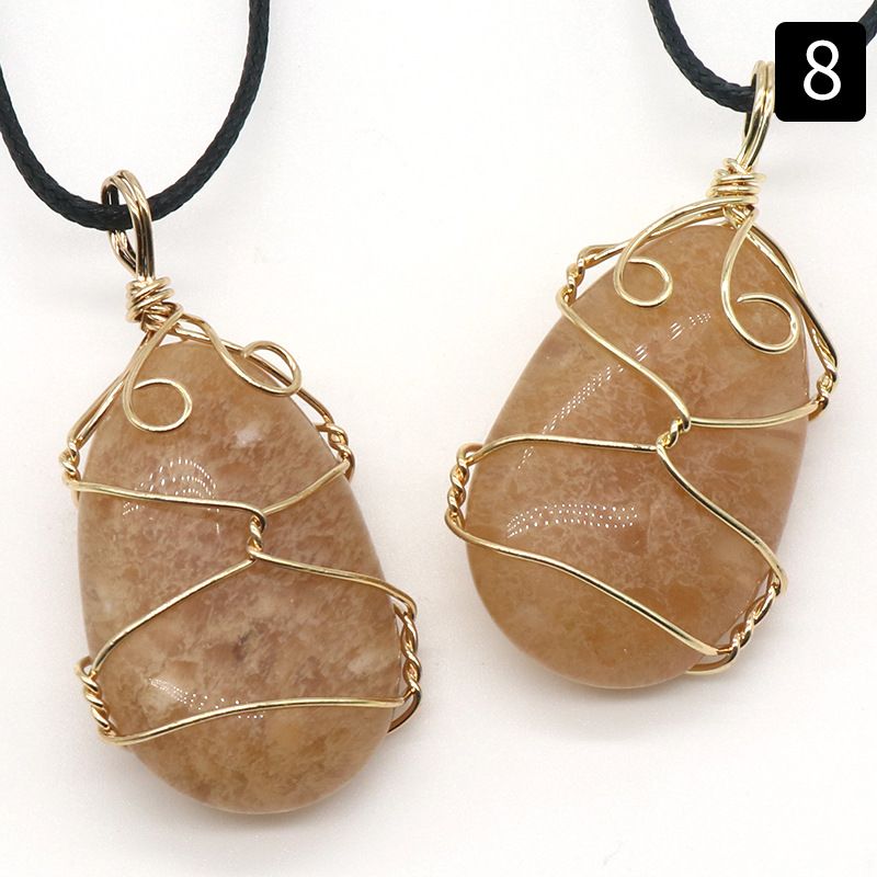 Ágata de cristal natural, pedra semipreciosa, pingente de enrolamento de gota de água, jade Dongling de cristal em pó, colar de pedra olho de tigre.