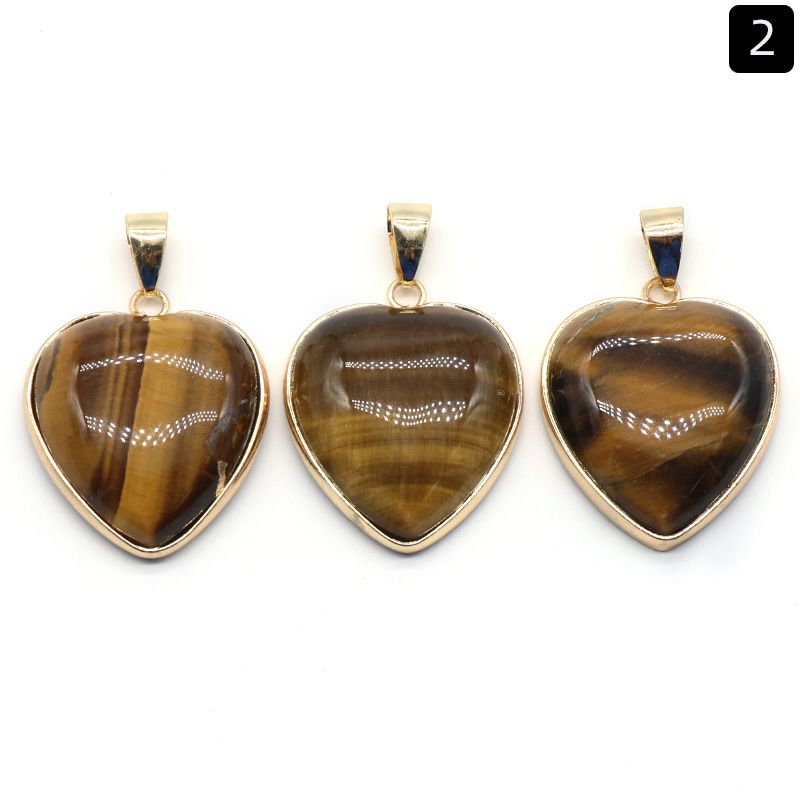 1514-Pingente de bainha de amor, cristal de ágata natural pedra semipreciosa colar de coração com bainha de ouro.