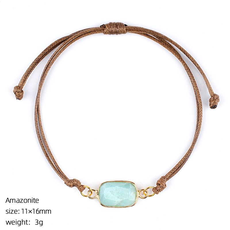 Pulseira de pedra semi-preciosa natural, corda trançada à mão retrô, bainha de corte ajustável, pulseira retangular de cristal natural.