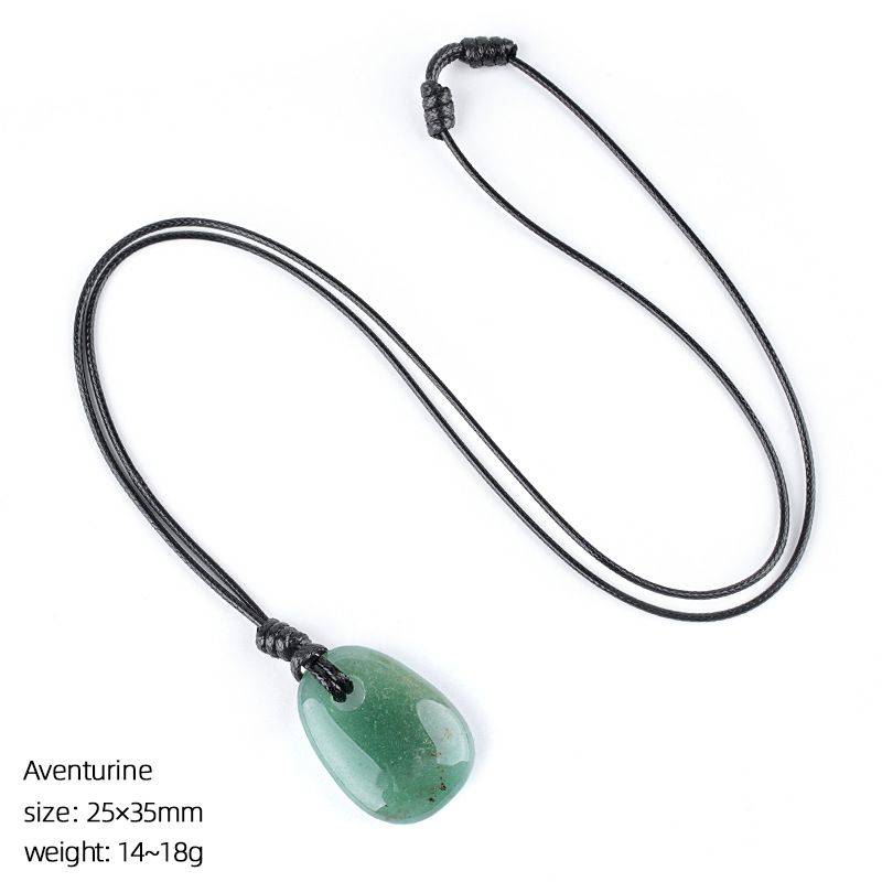 Colar de cristal natural, joias de corrente de suéter versátil retrô, corda trapezoidal tecida à mão com orifício grande, pingente de pedra áspera.