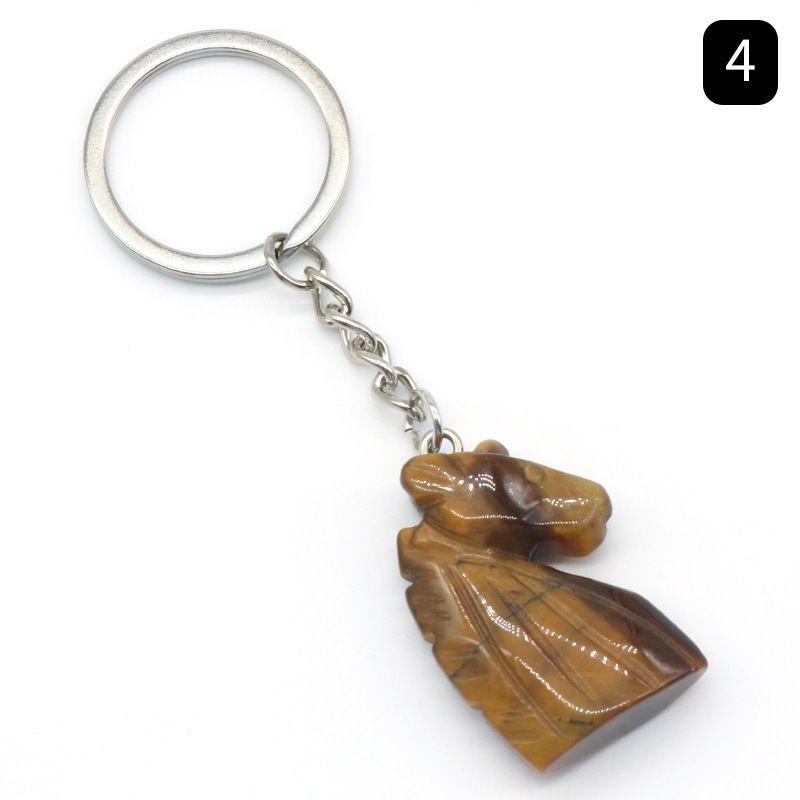 Chaveiro de unicórnio de pedra de cristal natural unicórnio, pingente de saco de animal gravado em pedra.