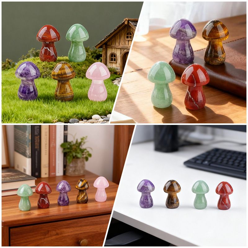 35Mm de pedra natural grande cogumelo enfeite de mesa para casa, criativo transfronteiriço DIY Mori paisagismo cogumelo de cristal natural