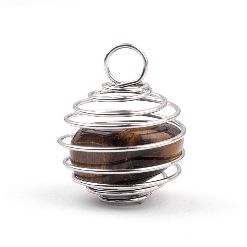 1069-Pingente de mola de enrolamento de fio de cobre de pedra semipreciosa de cristal natural, ágata verde Colar de ametista de cristal em pó Dongling