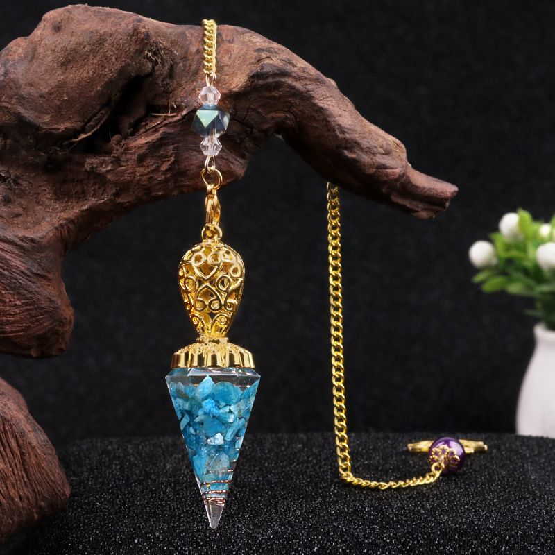 Jóias Pêndulo De Ouro Cristal Natural Ágata Resina De Pedra Semi-preciosa Pingente De Cone Hexagonal