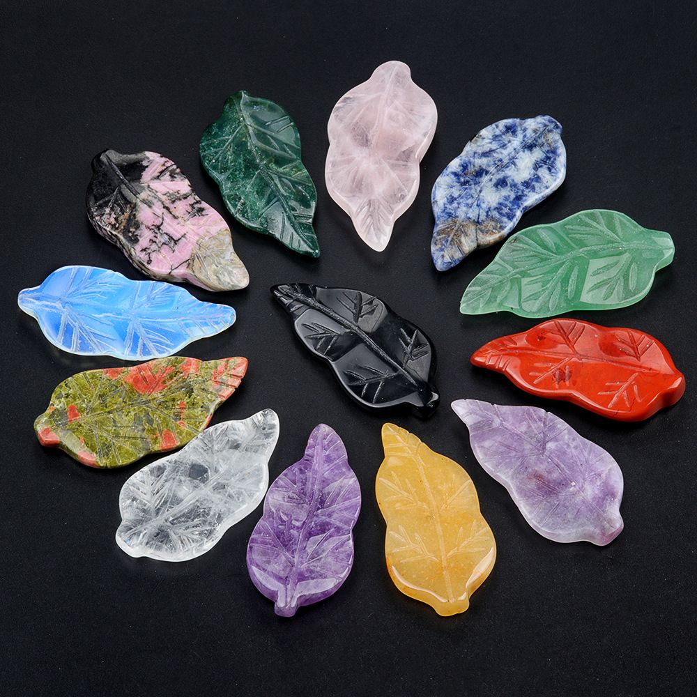 1782-47Mm folhas, cristal natural ágata pedra gravada pena material decorativo DIY folha acessórios de jóias