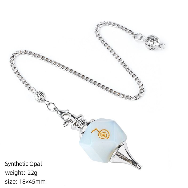 Pingente de pêndulo de cristal natural Gravura geométrica Runa Yoga Meditação Freqüência ajustável Pêndulo de pedra natural