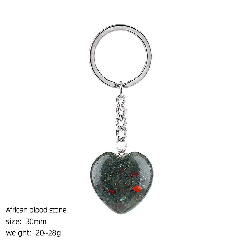 30Mm cristal natural amor chaveiro bonito saco decoração do carro pedra áspera polida pingente de coração de pedra semipreciosa