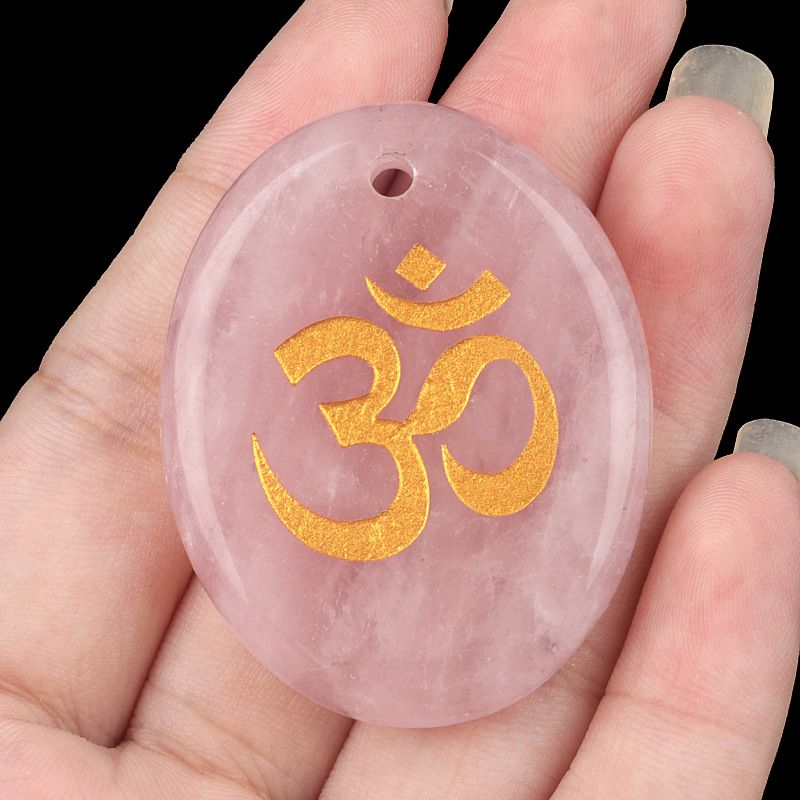 2338-Letras de ágata de cristal natural OM símbolo palma pedra yoga runa DIY chaveiro pingente acessórios