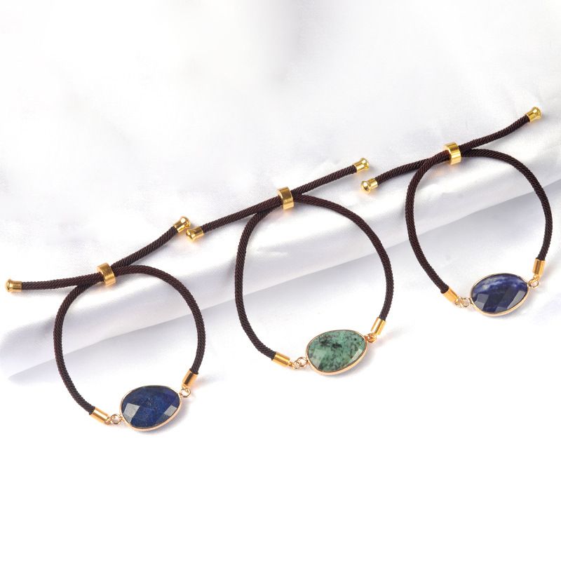 1711-Pulseira de bainha irregular com corte de ametista natural Corda de mão ajustável para casais masculinos e femininos