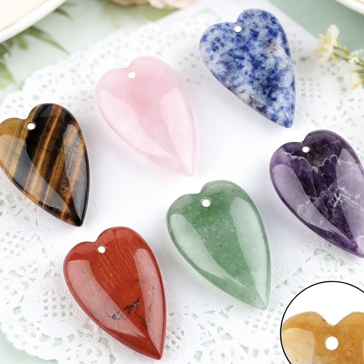 Natural jade ágata coração longo pingente buraco horizontal suéter item amor cristal colar ornamento 25 * 40mm longo amor
