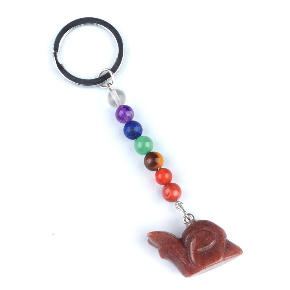 1962-Chaveiro de caracol de pedra de cristal colorido, pingente de jóias chakra, pingente de chaveiro de animal pequeno