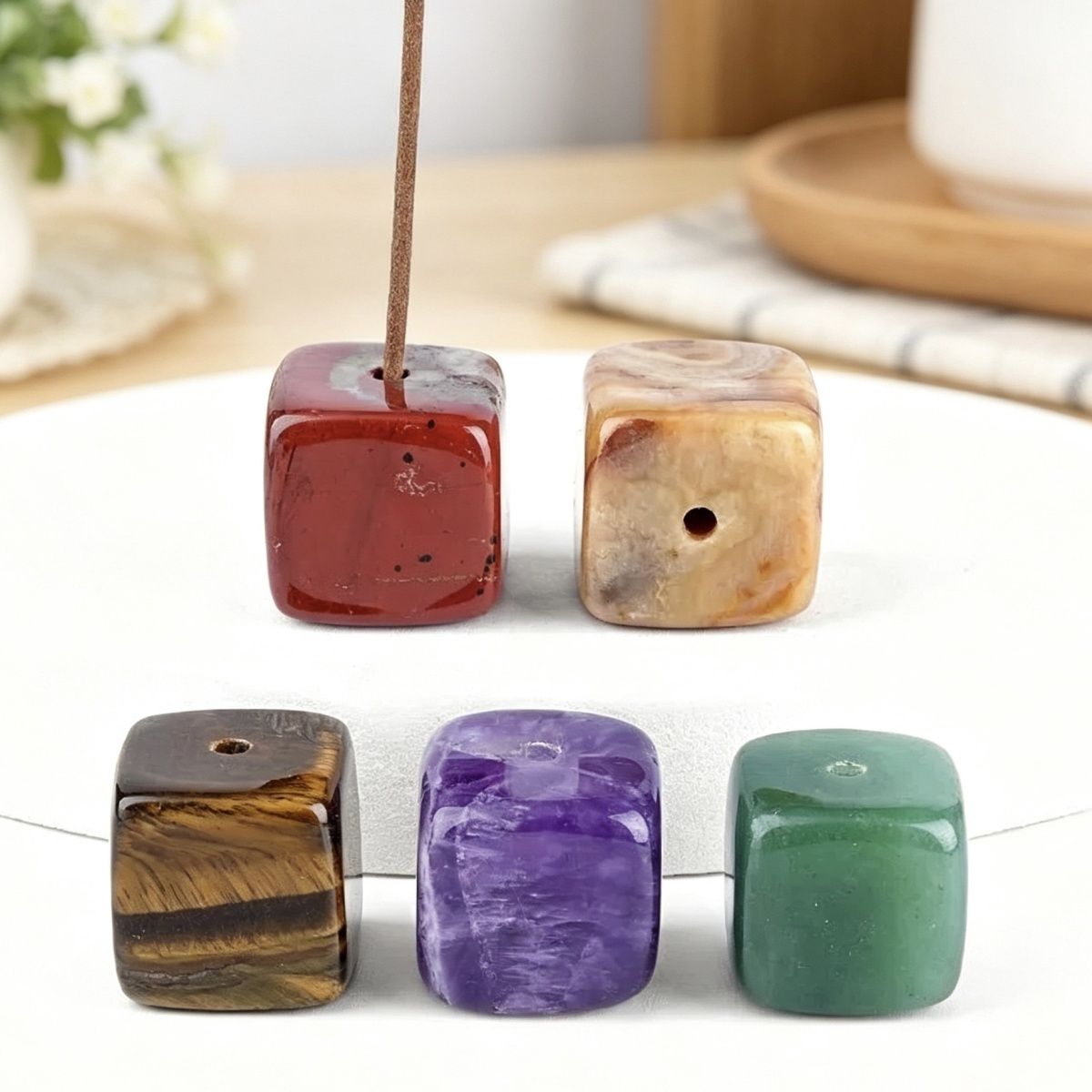 Incenso de cristal natural base plug criativo casa escultura em pedra áspera único buraco quadrado pedra preciosa fio de ágata incenso titular