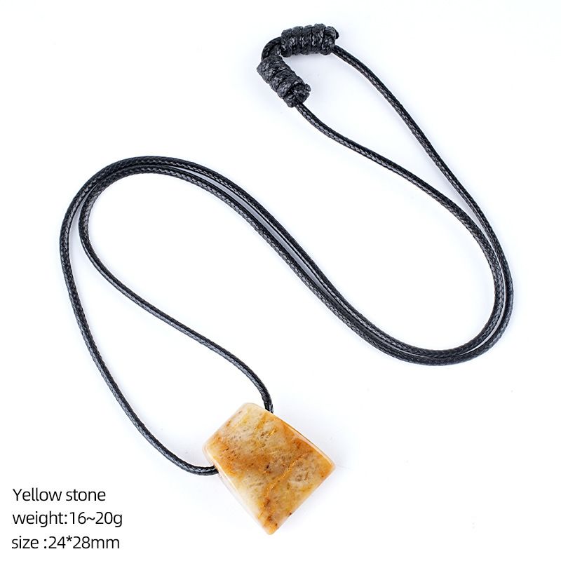 Colar de machado de cristal retro ajustado à mão tecido corda suéter corrente grande buraco trapezoidal ágata pingente de pedra