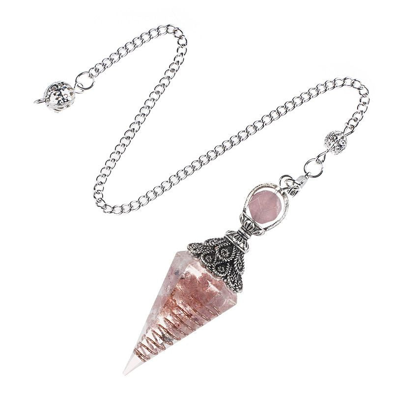 Pêndulo de cristal natural Pêndulo de resina de cone hexagonal de prata antiga envolto em epóxi