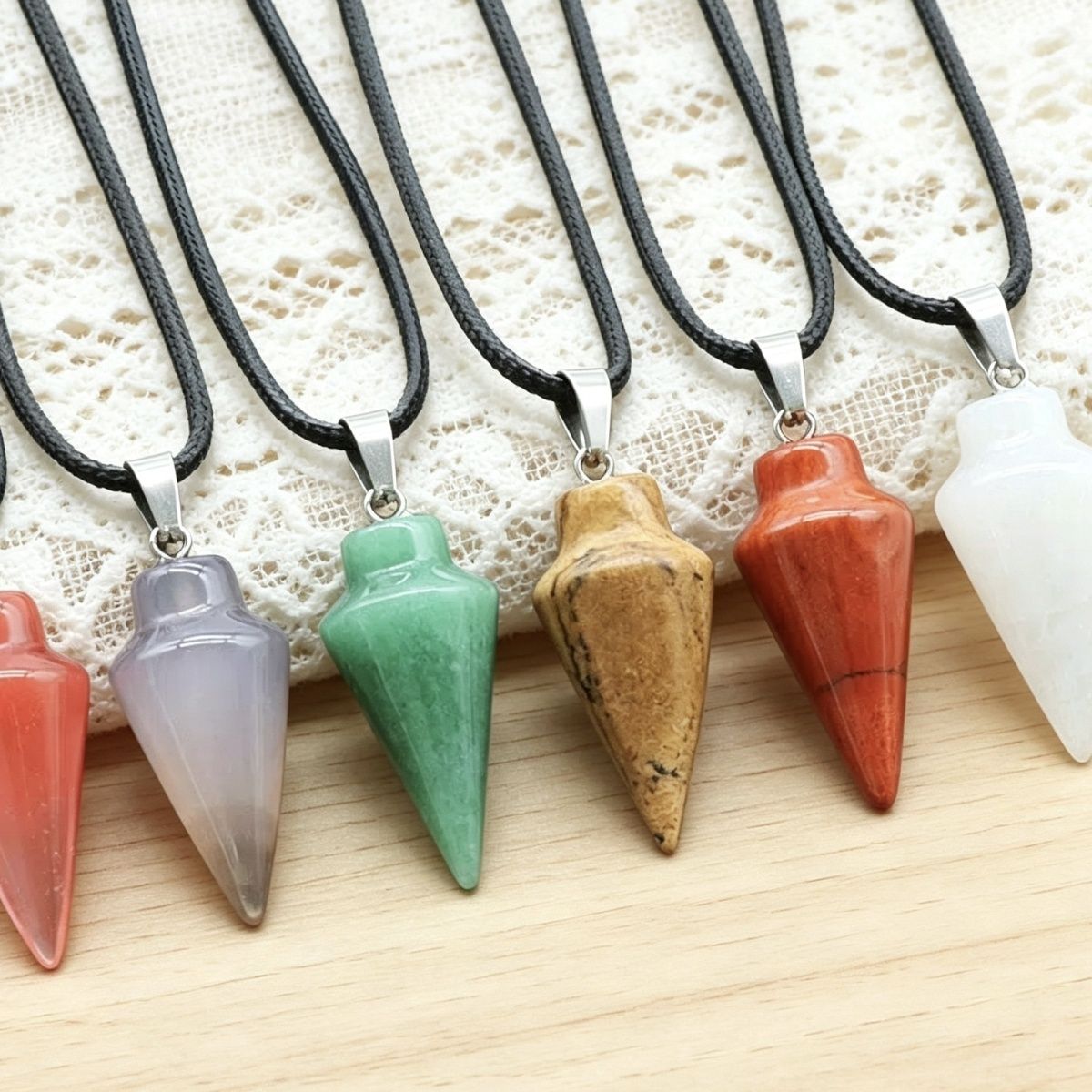 1259-Pingente cônico de cristal de ágata natural 16x30mm colar cônico transfronteiriço transmissão ao vivo jóias de pedra natural