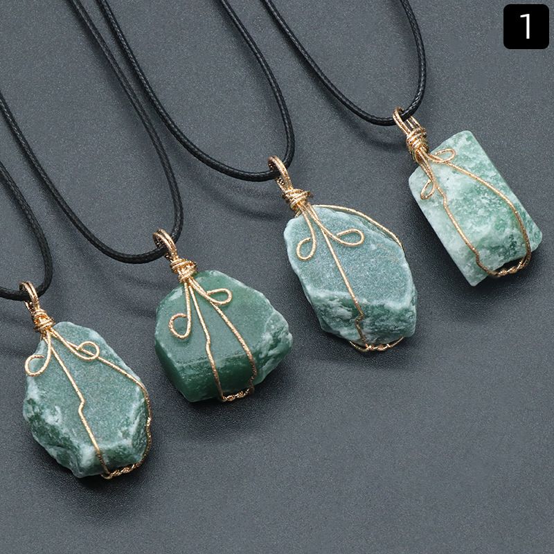 1414-Pingente de seda com enrolamento de pedra áspera citrina, ametista branca rosa fluorita Dongling jade acessórios de colar de pedra irregular