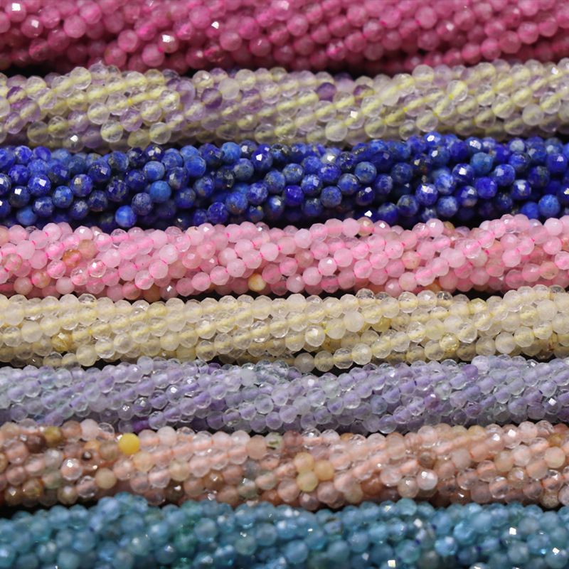 260-Agate cristal de pedra preciosa 2mm corte contas redondas turmalina romã água-marinha contas soltas DIY chapelaria gancho de cabelo borla