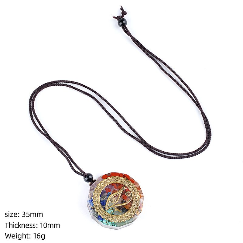 Colar de resina de pedra natural personalizado envoltório epóxi cascalho colorido polígono geométrico redondo pingente de meditação de ioga