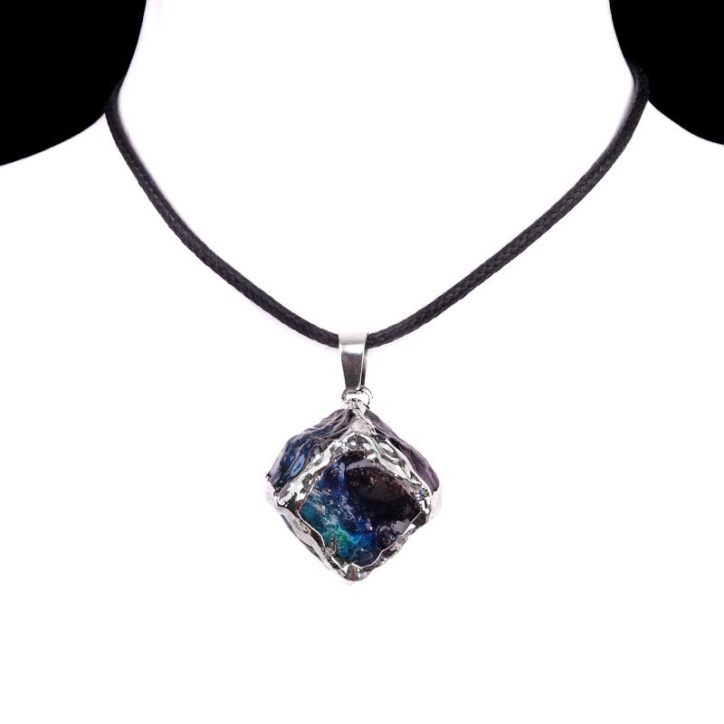 2012-Imitação de cristal de pedra áspera quadrado galvanoplastia pingente de cor, colar de cubo de açúcar de cristal artificial pingente de jóias DIY