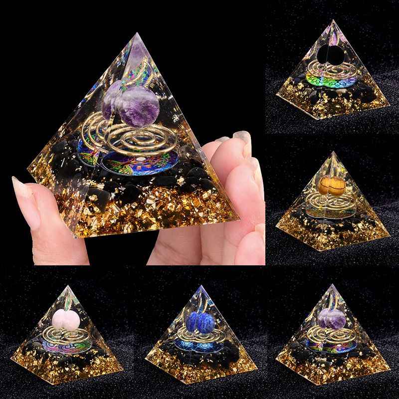 Anel de aço pirâmide de 5cm pequena bola de cascalho Pirâmide epóxi ornamento de artesanato