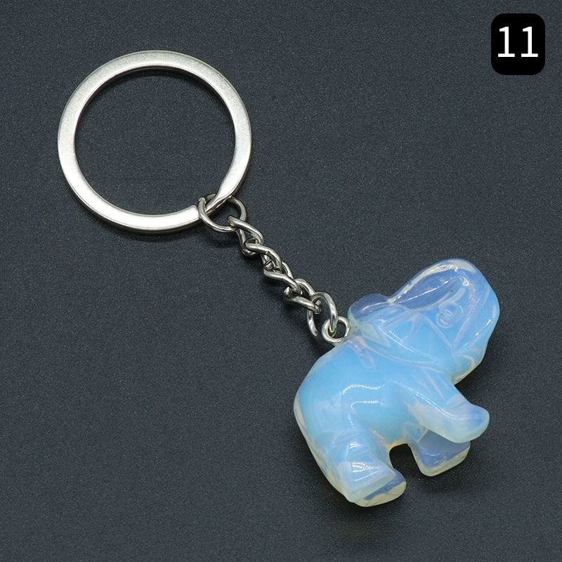 Pingente de chaveiro de elefante com cabeça de ágata de cristal natural, pingente de bolsa de elefante gravada tridimensional.