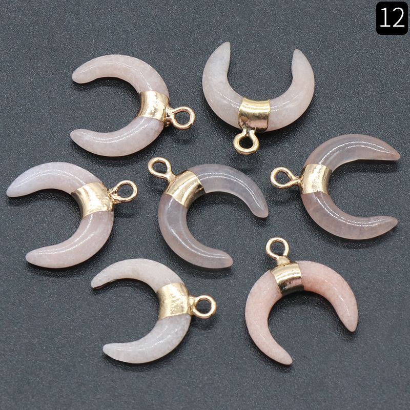1440-Pó de cristal mini lua crescente pingente de chifre dourado Pingente de lua em forma de C DIY colar brincos material de jóias