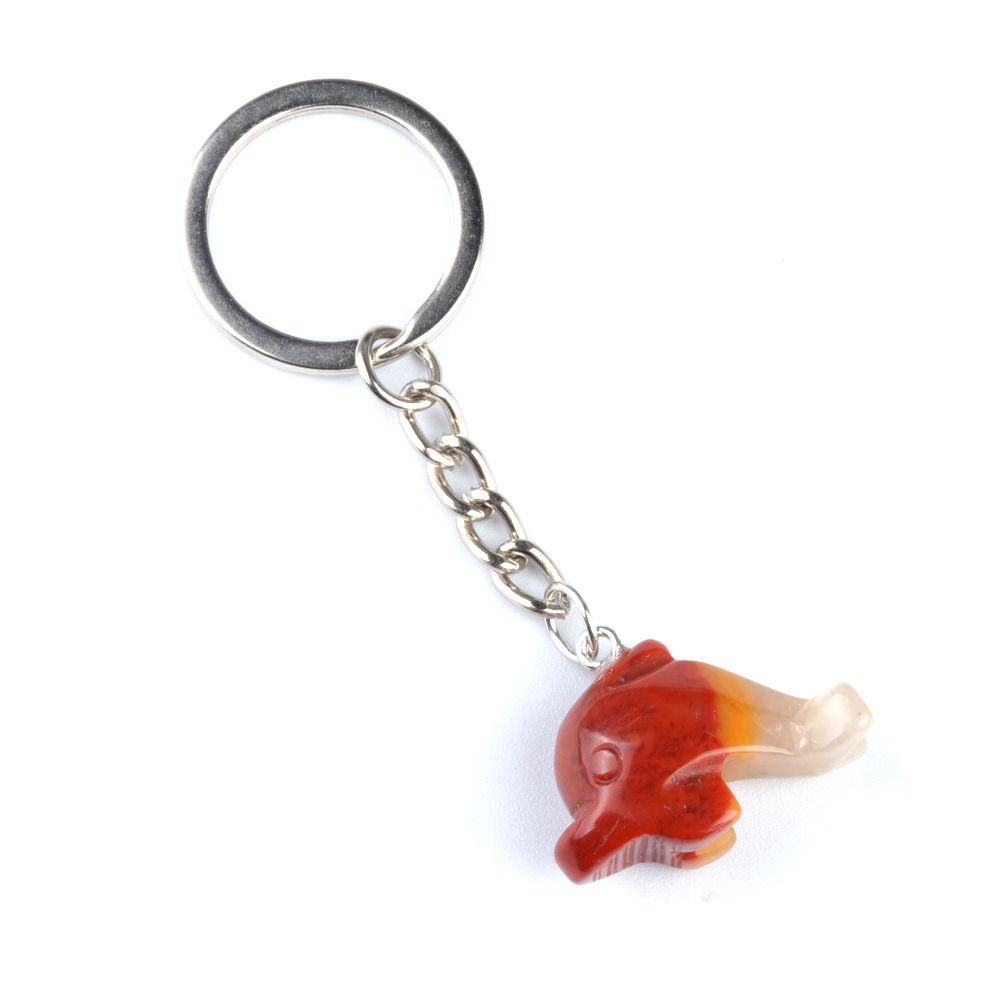 1949-Chaveiro Little Dolphin, pingente de chaveiro animal gravado em pedra de ágata de cristal.