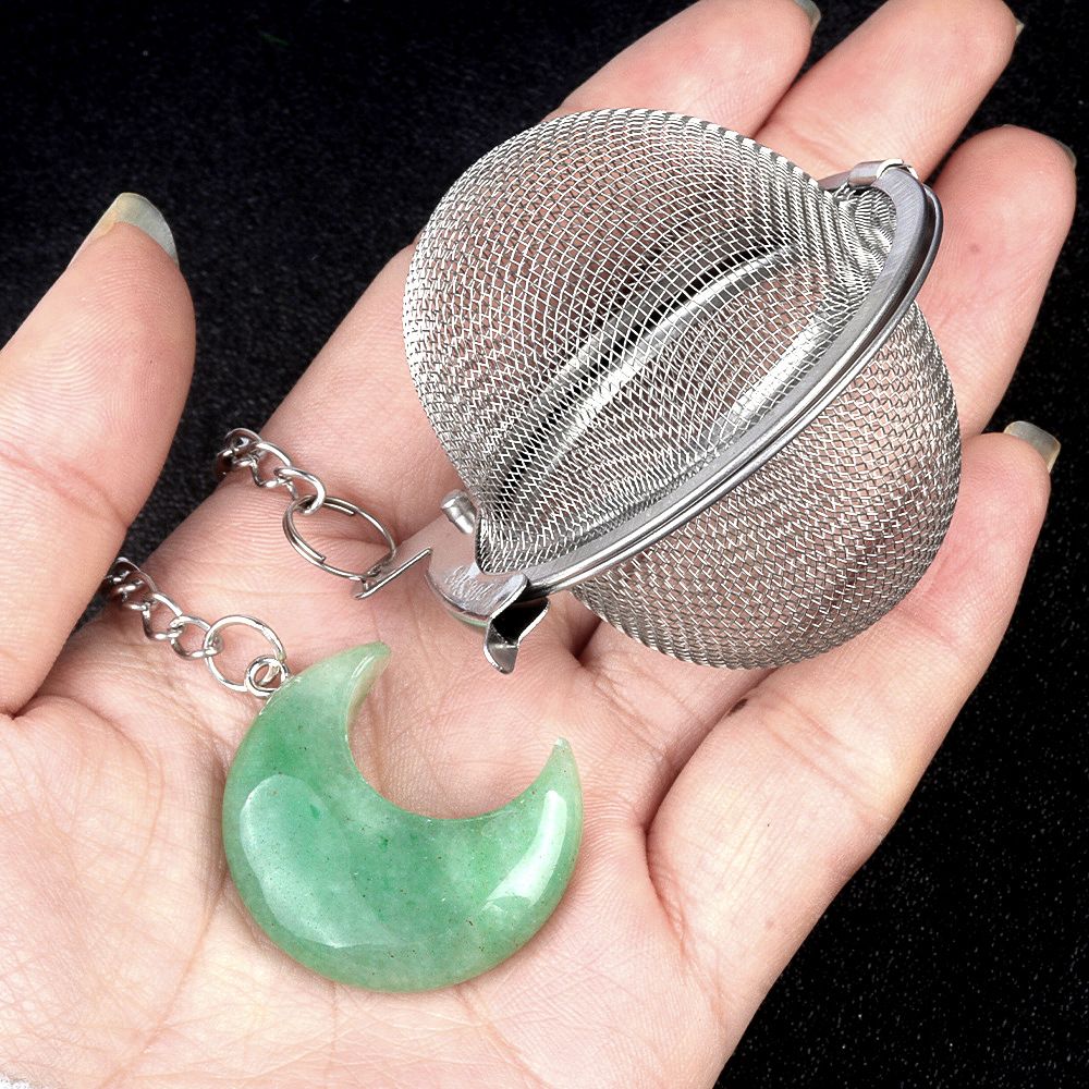 1789-Moon Tea Filter, Natural Crystal Agate Stone 304 Stainless Steel Tea Filter Sopa Hot Pot