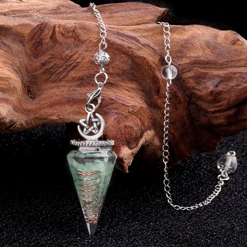 2138-Star-Moon Hexagonal Cone Cristal Ágata Pedra Semi-preciosa Resina de Cascalho Pingente de Pêndulo