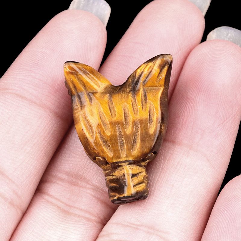 2118-Pó de ametista natural cristal olho de tigre escultura cabeça de lobo artesanato animal pequeno ornamento