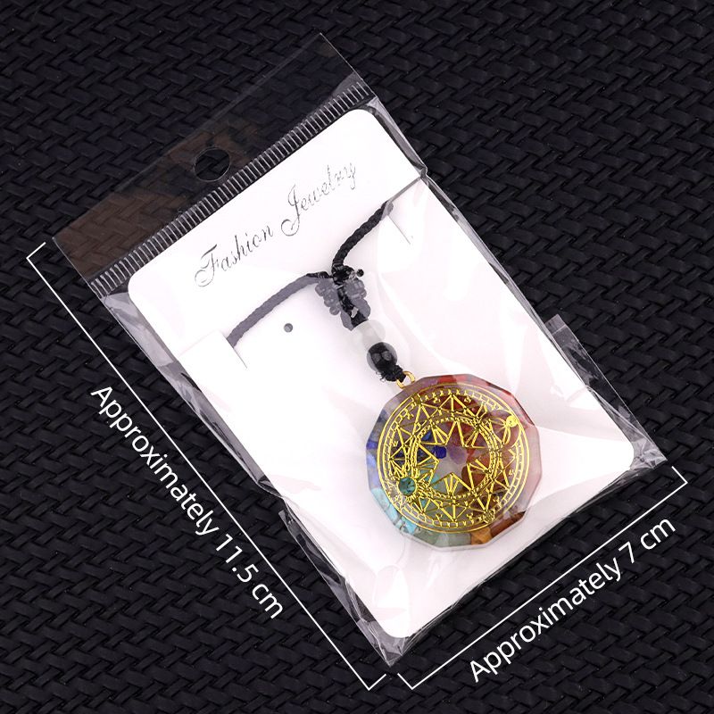 2304 Colar de resina de cascalho colorido, pingente geométrico multilateral DIY jóias