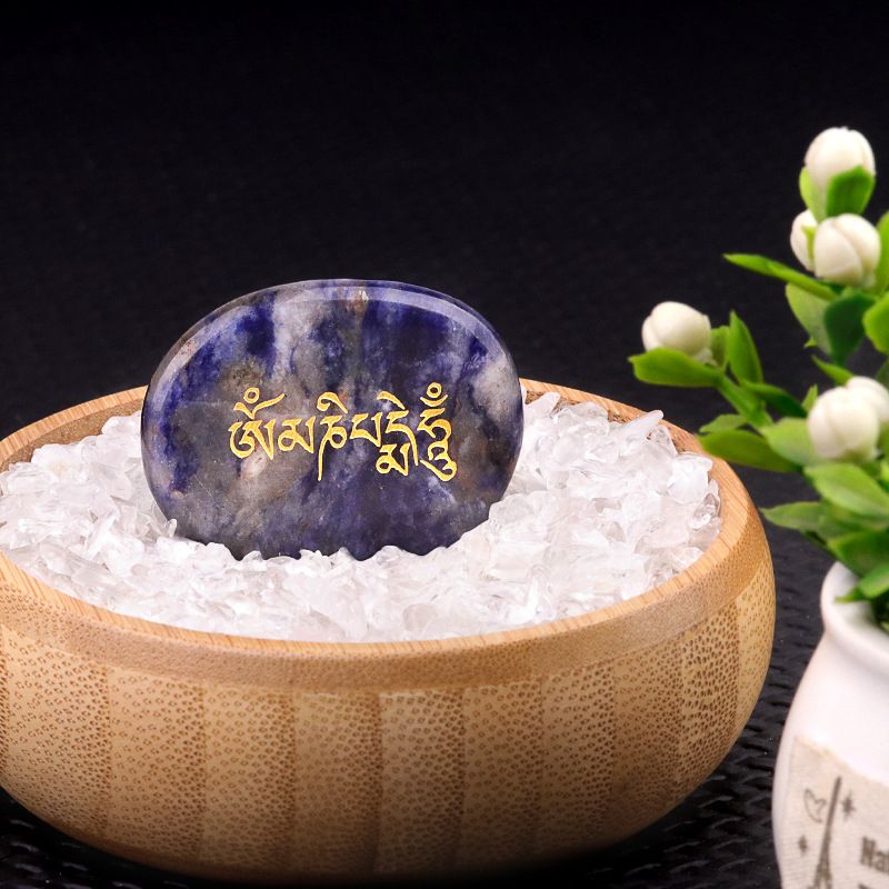 2149-Om Mani Padme Om Mantra de Seis Sílabas Pedra de Palma, Joias Tibetanas Om Mani Padmé Hum Alívio do Estresse