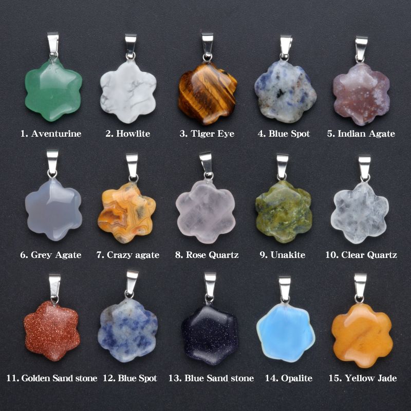 1653-Pingente de flor, pingente de flor de pedra de cristal natural DIY colar brincos material de jóias