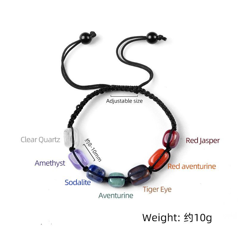 1652-Pulseira de chakra sete veias pulseira de pedra tecida chakra pulseira de jóias de ioga de cristal natural