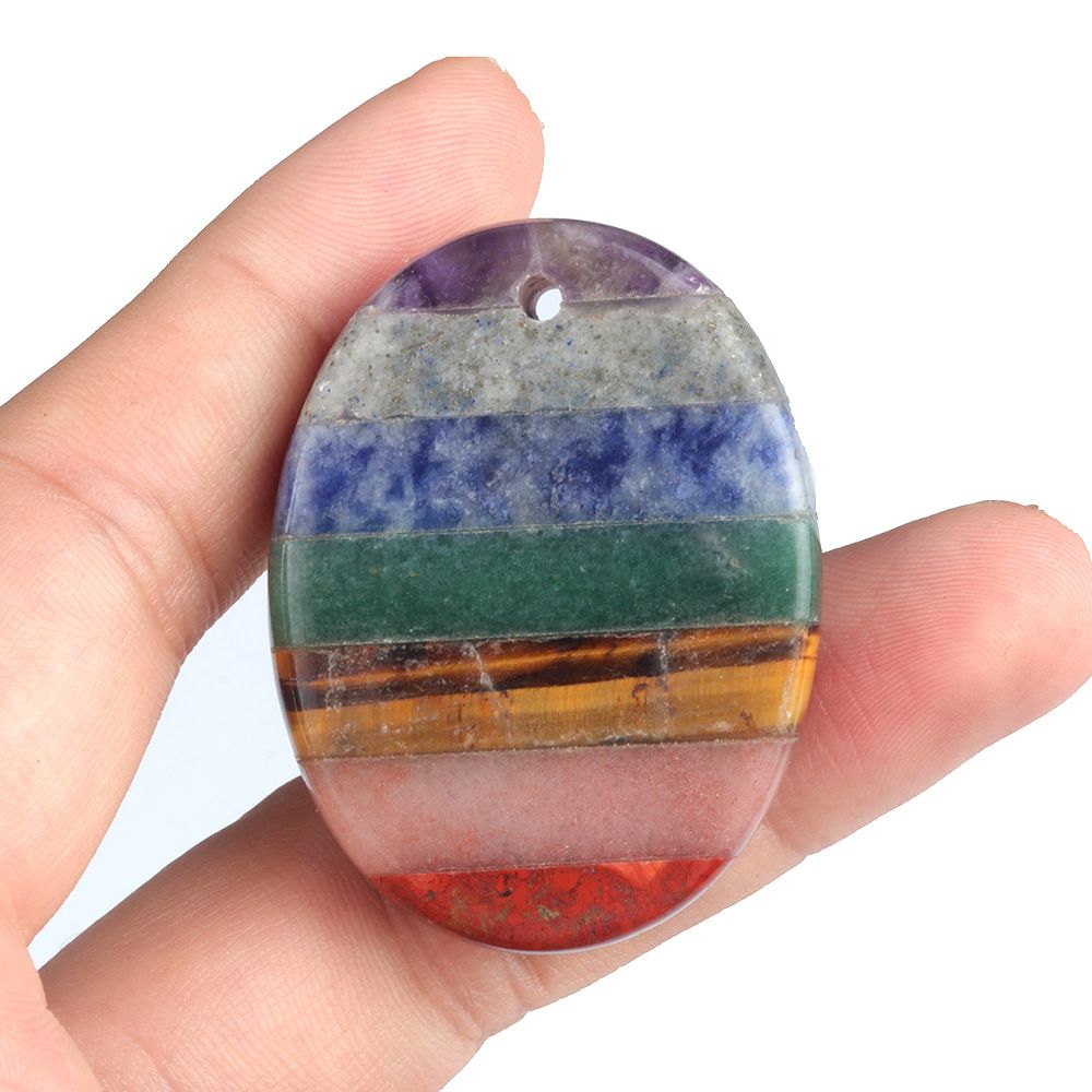 1342-Pedra colorida de cristal natural pingente de emenda oval plana dupla, emenda de pedra de ioga pedra colorida pequeno ornamento