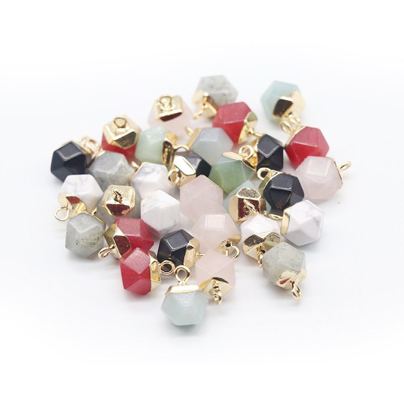 1983 Ágata jade cristal pedra semi-preciosa, galvanizado ouro borda estrela anis pingente DIY pulseira colar acessórios de jóias
