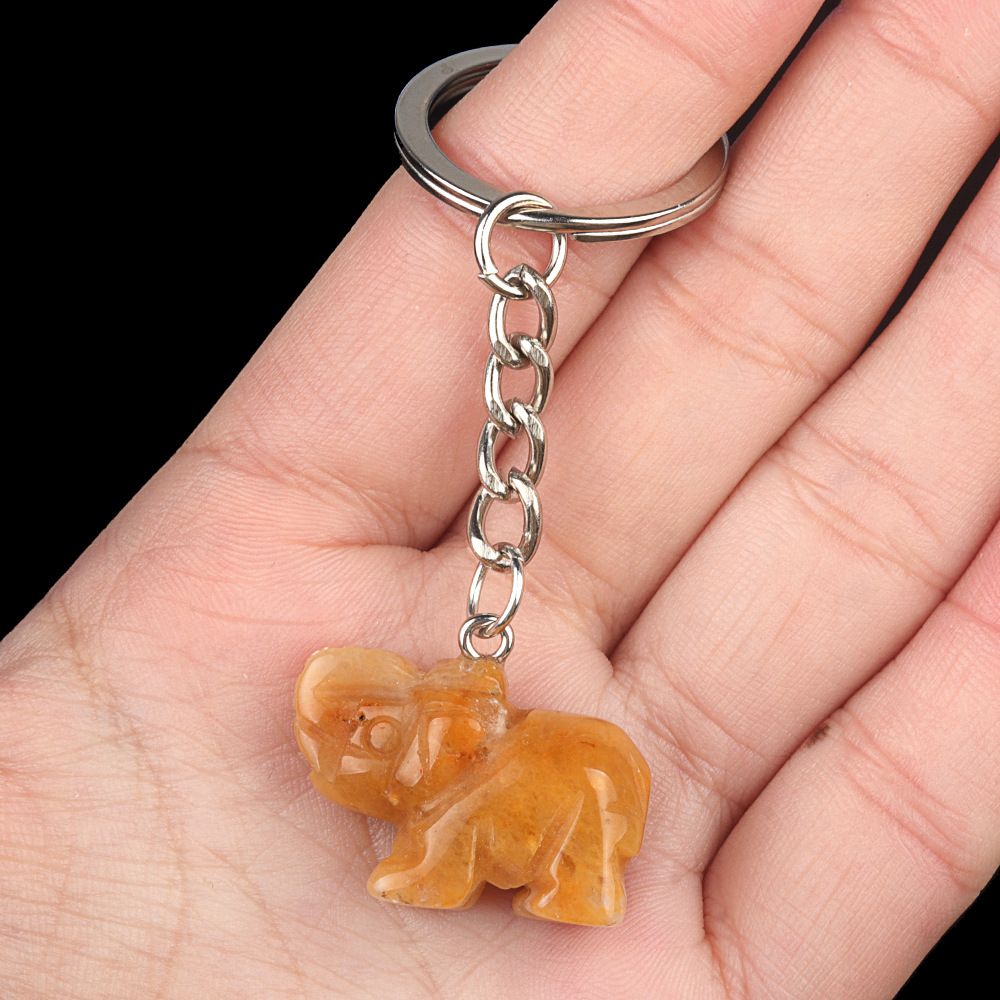 Pingente de chaveiro de elefante de cristal natural de ágata de escultura de pedra de elefante